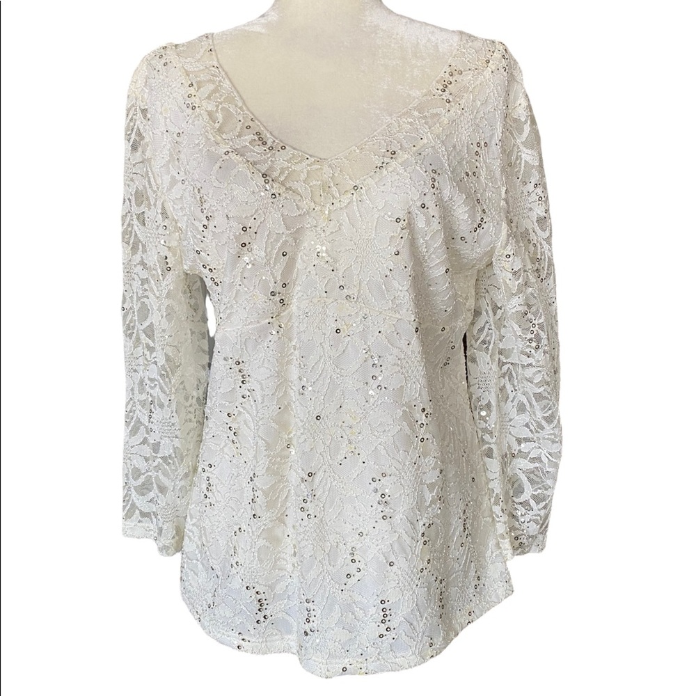 Cristina Ivory Lace Knit Sequin Top - NWT Sizes XL,L & M